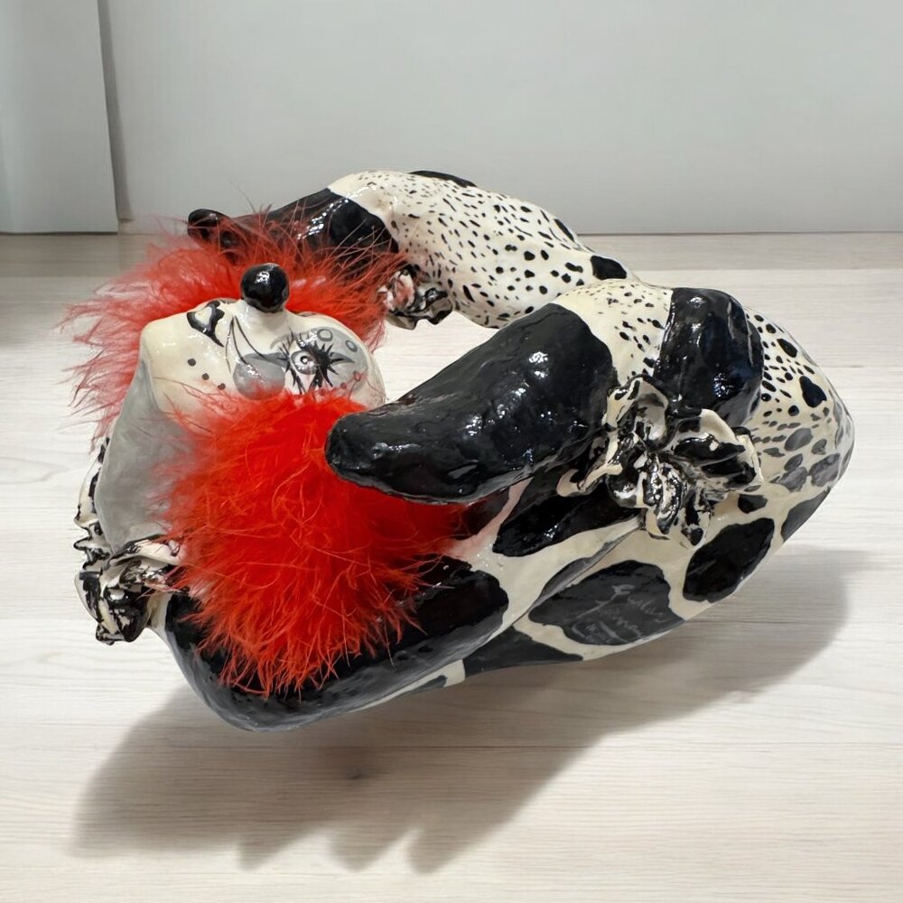RARE Vintage Paper Mache Clown Signed by Artist Mexico Black and White Acrobat